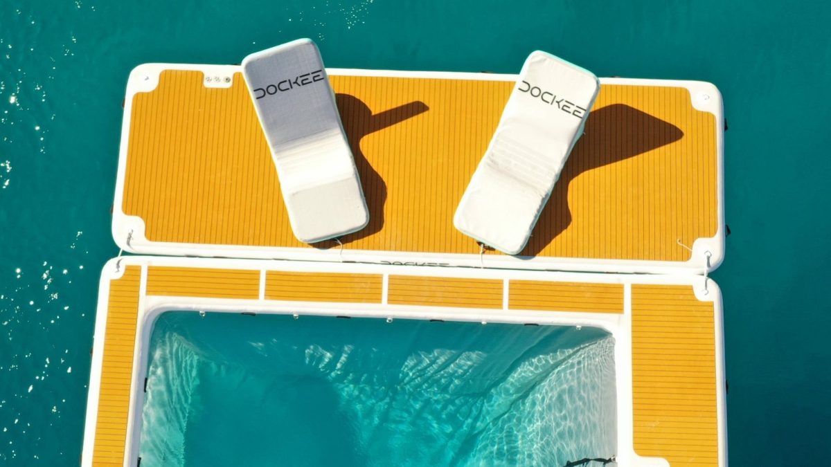 Premium Teak Platform 6.16 m, schwimmende Plattform von Dockee