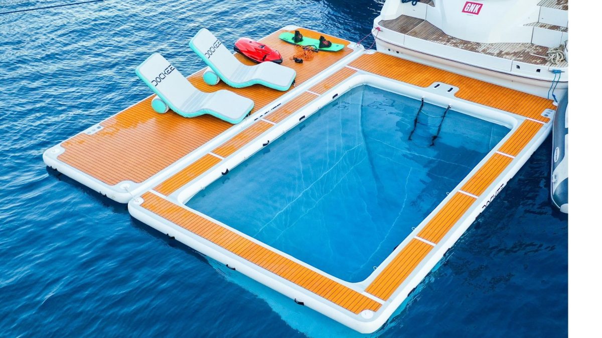 Premium Teak Platform 4.10 m, schwimmende Plattform von Dockee